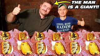 Epic Cheesesteak Eating Contest vs MAN 3x BIGGER Than Me!!