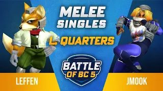 Leffen (Fox) vs Jmook (Sheik) - Melee Singles Losers Quarter-Final - Battle of BC 5