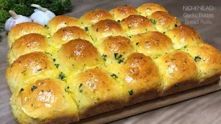 NO-KNEAD GARLIC BUTTER BREAD ROLLS | Garlic Dinner Rolls / Buns