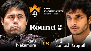 Round 2 | Hikaru Nakamura - Vidit Gujrathi | FIDE Candidates 2024