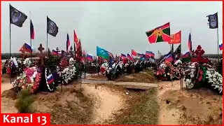 Hundreds of graves...  Footage of mass graveyard of Russians who died in battles