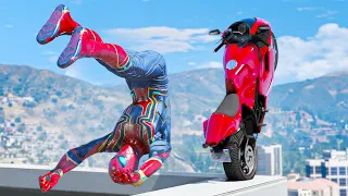 GTA 5 SPIDERMAN Bike Ragdolls Compilation (Falling Ragdoll, Car Crash, Bike Stunt, Water Ragdoll) 22