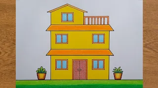 Cara Menggambar Rumah Tingkat 3 Mudah Untuk Pemula | How to Draw a Level House | Level 3 House