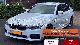 BMW 520i G30 WITH OPF / GPF 2020 STOCK 184HP VS STAGE 1 TUNED 250HP ACCELERATION - BERKPERFORMANCE