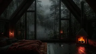 Fall Asleep in 3 Minutes with Relaxing Rain Sounds on Window in Quiet Bedroom And Crackling Fire