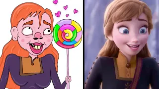 Elsa frozen likes lollipop drawing meme | try not to laugh 😂