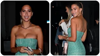 Kara Del Toro looks stunning in a form-fitting strapless green dress at Catch in West Hollywood