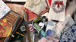 Estate sale haul -  doilies, napkins galore and a vintage sewing basket!