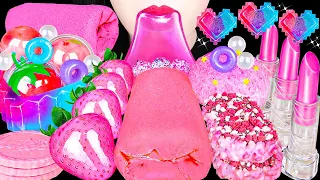 ASMR PINK DESSERTS 핑크색 디저트 EDIBLE TOWEL, GALAXY KOHAKUTO, SHEET JELLY 먹는 수건, 갤럭시 코하쿠토, 립스틱먹방 MUKBANG