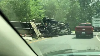 Tractor trailer rollover at Massachusetts Turnpike exit