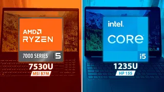 AMD Ryzen 5 7530U vs Intel Core i5-1235U - MSI Modern B7M vs HP 15S | Gaming & Productivity