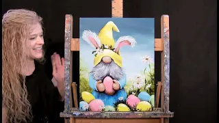 Learn How to Paint "EASTER GNOME" with Acrylic - Paint and Sip at Home- Spring Step by Step Tutorial