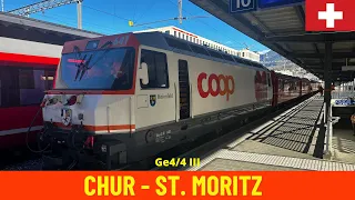 Cab Ride Chur-Thusis-St. Moritz (Rhaetian Railway, Albula Line - Switzerland) 4K
