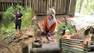 When it rained, mother and son stayed home to make a chicken coop