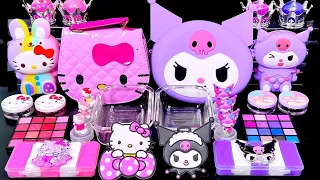 [ASMR]Mixing "Pink Kitty vs Kuromi" Eyeshadow,Glitters Into Clear Slime satisfying 키티&쿠로미(386)