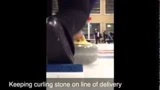 Steps to hitting a curling broom during delivery of curling