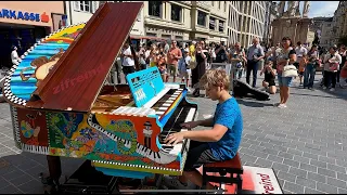 INCREDIBLE Street Piano Performance by 11 year old boy