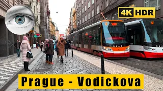 Prague 4k walk HDR ASMR - Main streets: Vodickova, Stepanska, Zitna - HQ city sounds, Czech Republic