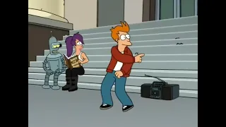 Fry dances to the Yu-Gi-Oh theme