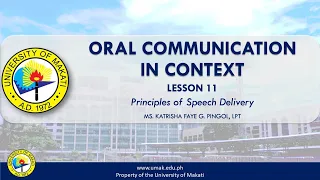 Lesson 11 : Principles of Speech Delivery | Oral Communication in Context