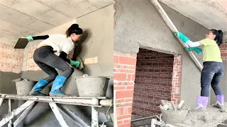 Young girl with great cement mortar skills-Great engineering in construction PART 9