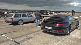 520HP Porsche 911 (991.2) GT3 RS Weissach Package vs 700HP Volkswagen Passat 32b Syncro Turbo