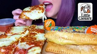 ASMR LITTLE CAESARS PIZZA MUKBANG (NO TALKING) DEEP DISH PEPPERONI + STUFFED CRAZY BREAD