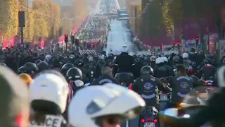 Motorbikes accompany Johnny Hallyday funeral cortege down Champs Elysees