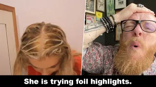 She is trying FOIL HIGHLIGHTS 🙈 !!! Hairdresser reacts to hair fails #hair #beauty