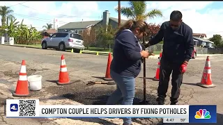 Compton couple helps drivers by fixing potholes