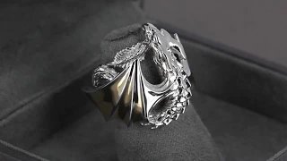 Перстень из белого золота  «Дракон»