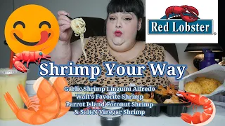 Red Lobster Shrimp Your Way Choose Three with Salt N Pepper Shrimp & Garlic Shrimp Linguini Mukbang