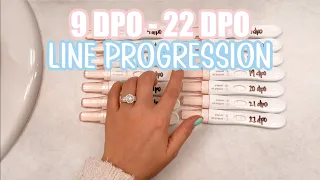 PREGNANCY TEST LINE PROGRESSION 2022 (no positive until 19 DPO according to app) // Rachel K