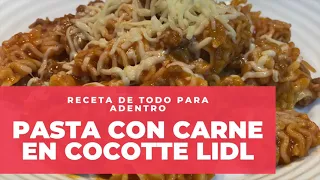 PASTA CON CARNE EN COCOTTE, RECETA RÁPIDA SIN ENSUCIAR #cocotte #lidl #pasta #recetarapida