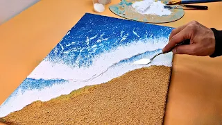 Abstract Sea Waves Painting: Acrylic Paint + Sugar - Mixed media art 🌊✨