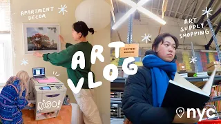 ART VLOG 🍒 art supply shopping in brooklyn, riso printing w/ radhia, apartment decorating!