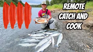 REMOTE ALASKA Red Salmon CATCH & COOK on a Gravel Bar!