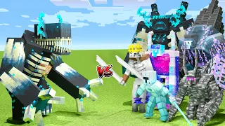 Command Warden vs Ice Warrior, Bedrock Monstrosity, Galaxy Golem, Mutant Warden in Minecraft