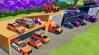 TRANSPORTING CARS, FIRE TRUCK, POLICE CARS, AMBULANCE OF COLORS! WITH TRUCKS! - FARMING SIMULATOR 22