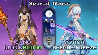 C0 Cyno Quickbloom & C0 Ayaka Shenhe Freeze | 3.5 Spiral Abyss Floor 12 9 Stars - Genshin Impact