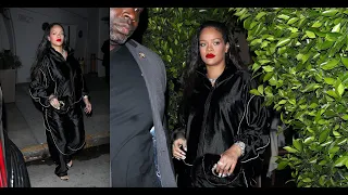 Rihanna hides her baby bump in all satin for dinner at her favorite restaurant Giorgio Baldi!