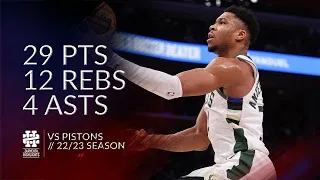 Giannis Antetokounmpo 29 pts 12 rebs 4 asts vs Pistons 22/23 season