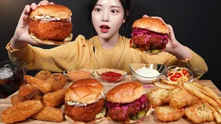 SUB)Crispy Shrimp Wasabi Burger, Spicy Chicken Burger, Fish N' Chips, Mushroom Fritters Mukbang Asmr