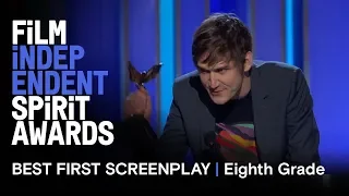 BO BURNHAM wins Best First Screenplay for EIGHTH GRADE at the 2019 Film Independent Spirit Awards!