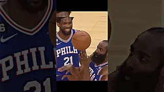 James Harden spins the ball on his finger while Joel Embiid tries to steal it at end of game #shorts