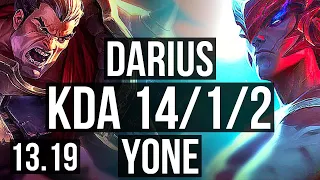 DARIUS vs YONE (TOP) | 10 solo kills, 14/1/2, Legendary, 900K mastery | NA Master | 13.19