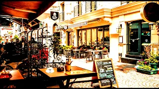 Outdoor Coffee Shop Ambience with Snow and Relaxing Jazz Music for Study, Work, Relax