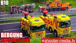 🔴 🚧  B10: Betonmischer umgekippt  🚧 🔴 |  Komplizierte Bergung - LKW liegt unter Brücke