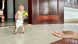 Bibi asked grandma to put on diapers and clothes after going to the toilet!