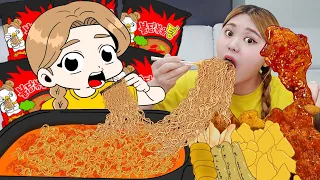 HIU 하이유 Animation | ASMR Mukbang Fire Spicy Noodles 불닭볶음탕면🍜 애니 먹방! 하이툰